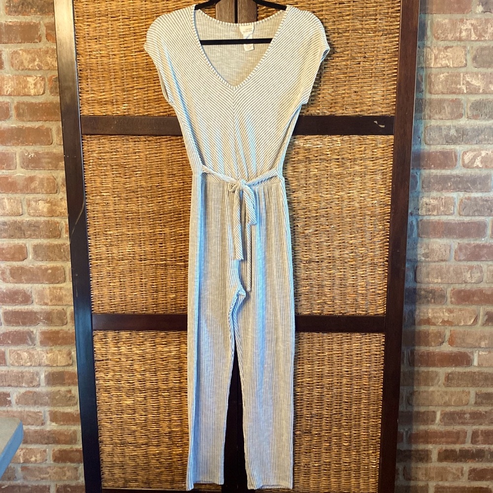 Caution To The Wind Blue and White Striped Jumpsuit